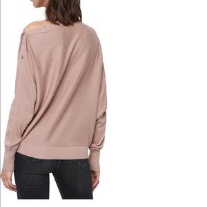 All Saints Elle Cotton Pullover. Like new! Boat neck, silver snaps, ribbed trim